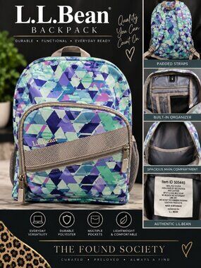 L.L.Bean Deluxe Book Pack Backpack Teal Purple Geometric 505445